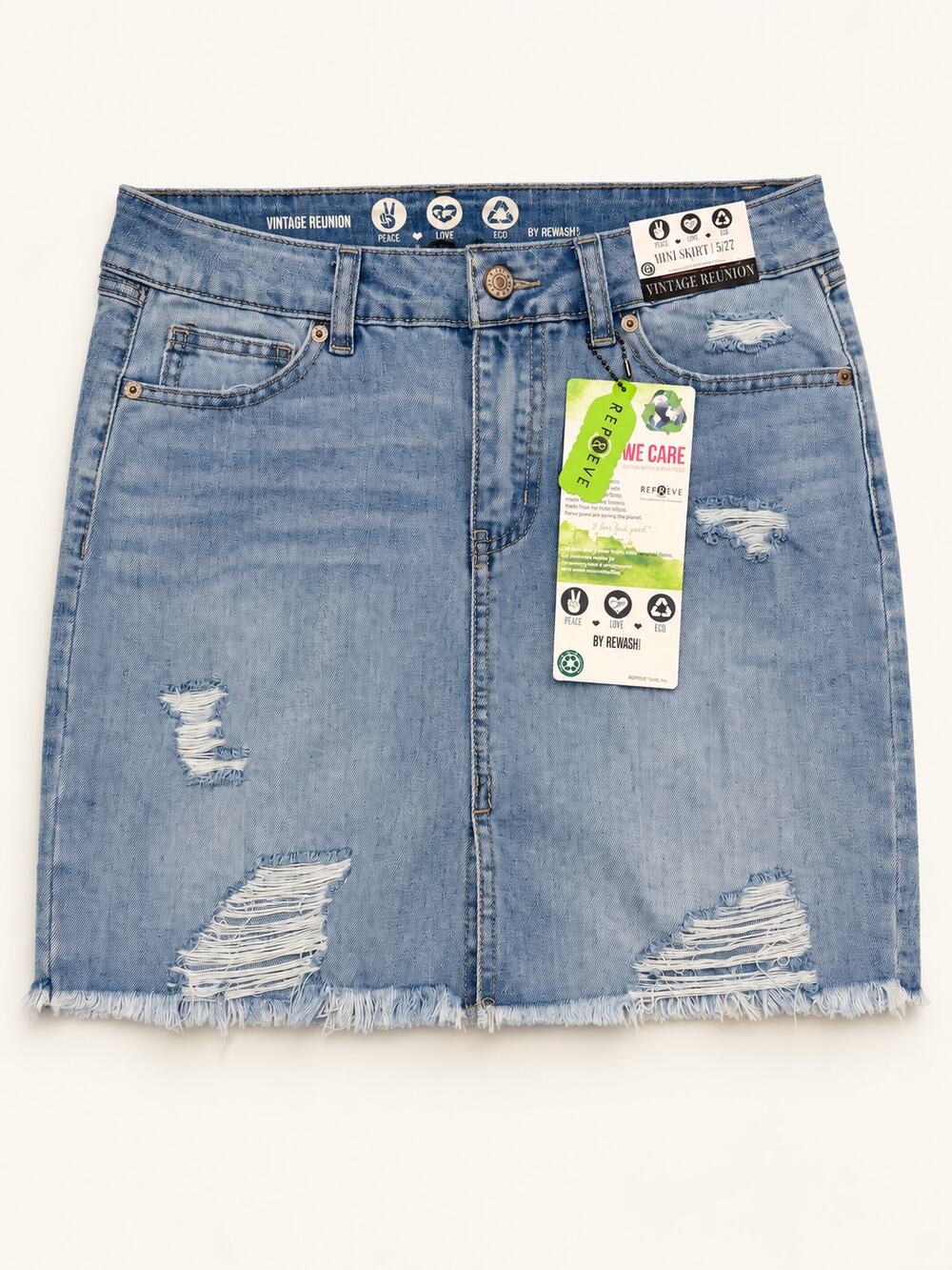 NWT Rewash Vintage Reunion Distressed Denim Mini Skirt Size 5/27
